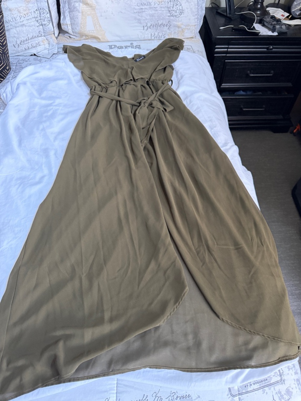 Simple Olive Green Maxi Dress with Tie Waist